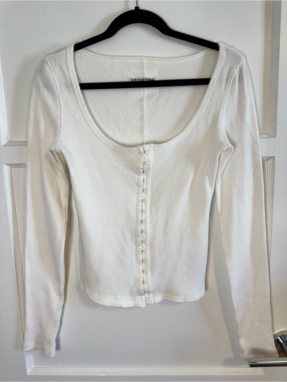 Free People We The Free White Waffle Knit Hook & Eye Top S